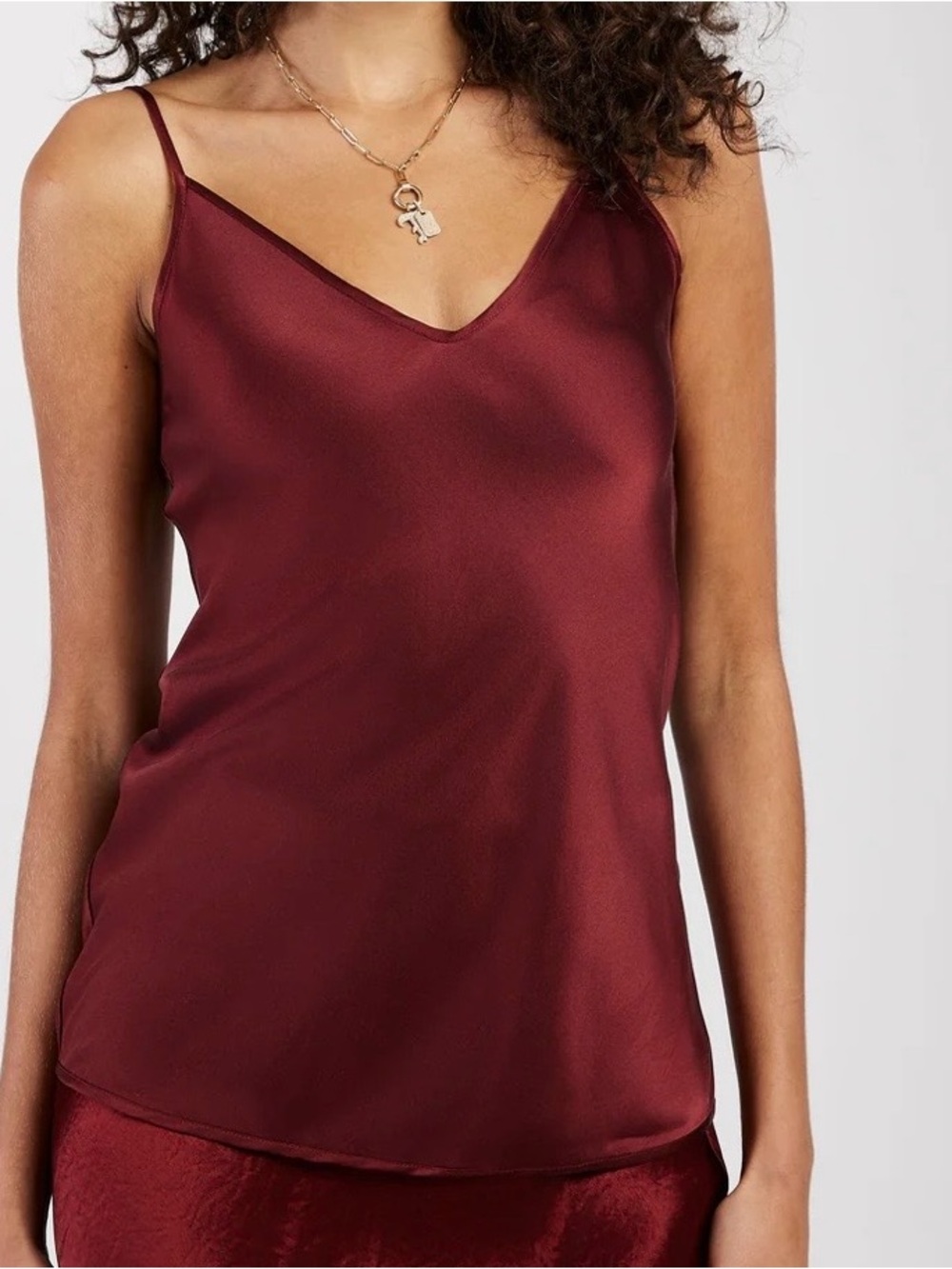 MaxMara Leisure Silk Satin V-Neck Cami in Deep Burgundy Red Adjustable Straps M